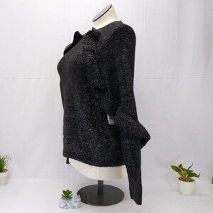 Time and Tru Women's Shimmering Ruffle Sweater Pullover Black Soot  S (4-6) NWT